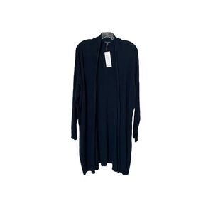 Eileen Fisher Navy Blue Ribbed Knit Shawl Collar Long Cardigan NWT Size Large